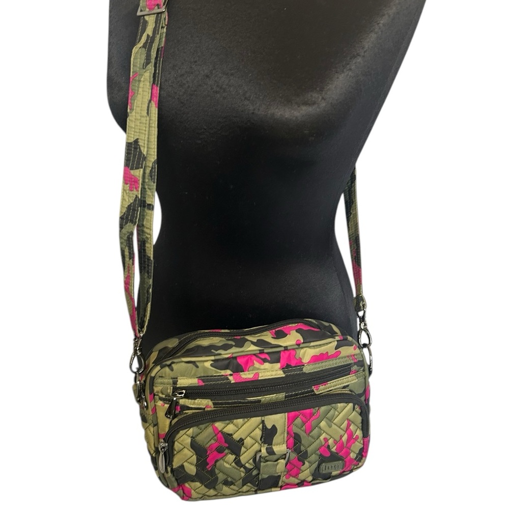 LUG Carousel Convertible Camo Green Pink Crossbody or to a Belt Bag Travel Purse - Picture 5 of 16